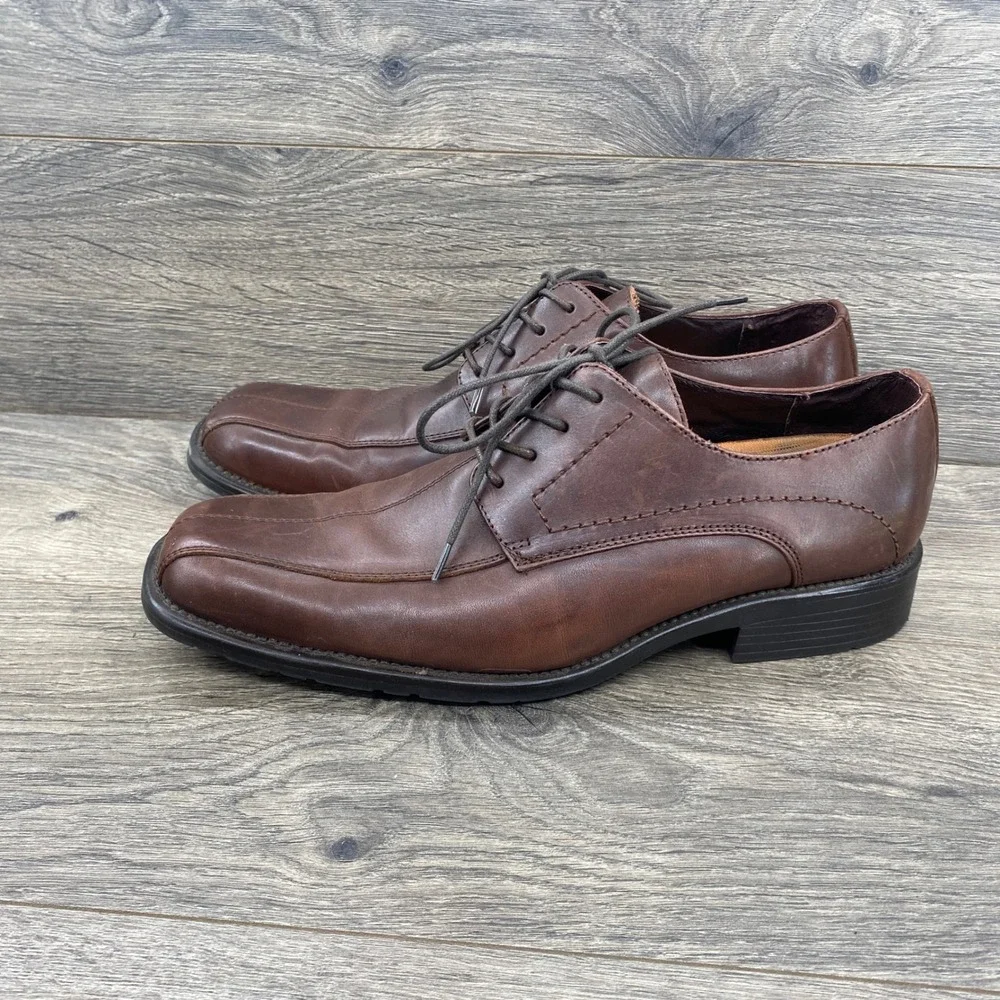 Apt. 9 Dillon Brown Oxford Shoes Mens 10M Brown Leather Square Bicycle Toe